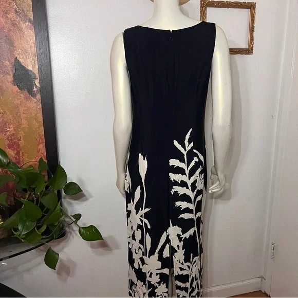 Vintage R.J. Collection by Chelsea Rousso Black Sheath Dress Long Floral Size 8 - Picture 3 of 12